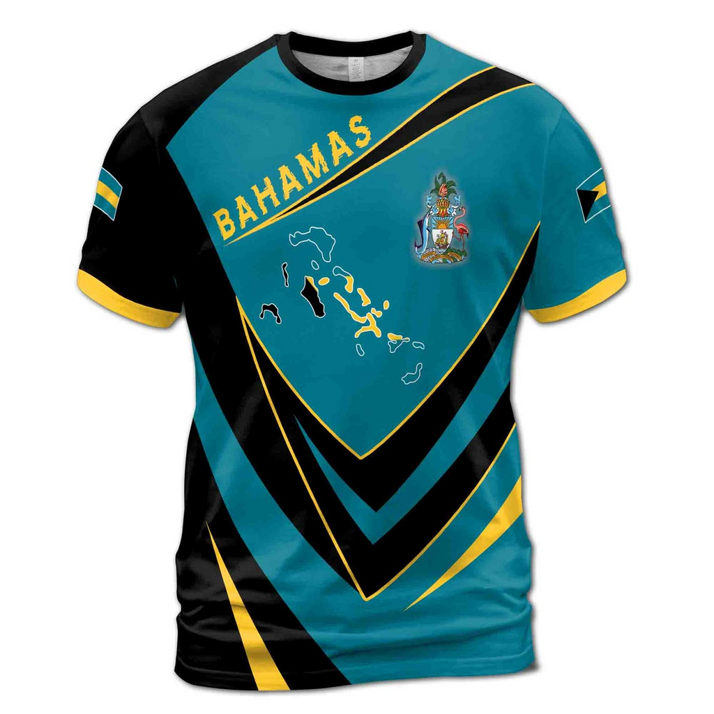 Custom Name Bahamas Flag Patriotic Unisex 3D T-Shirt S-5XL