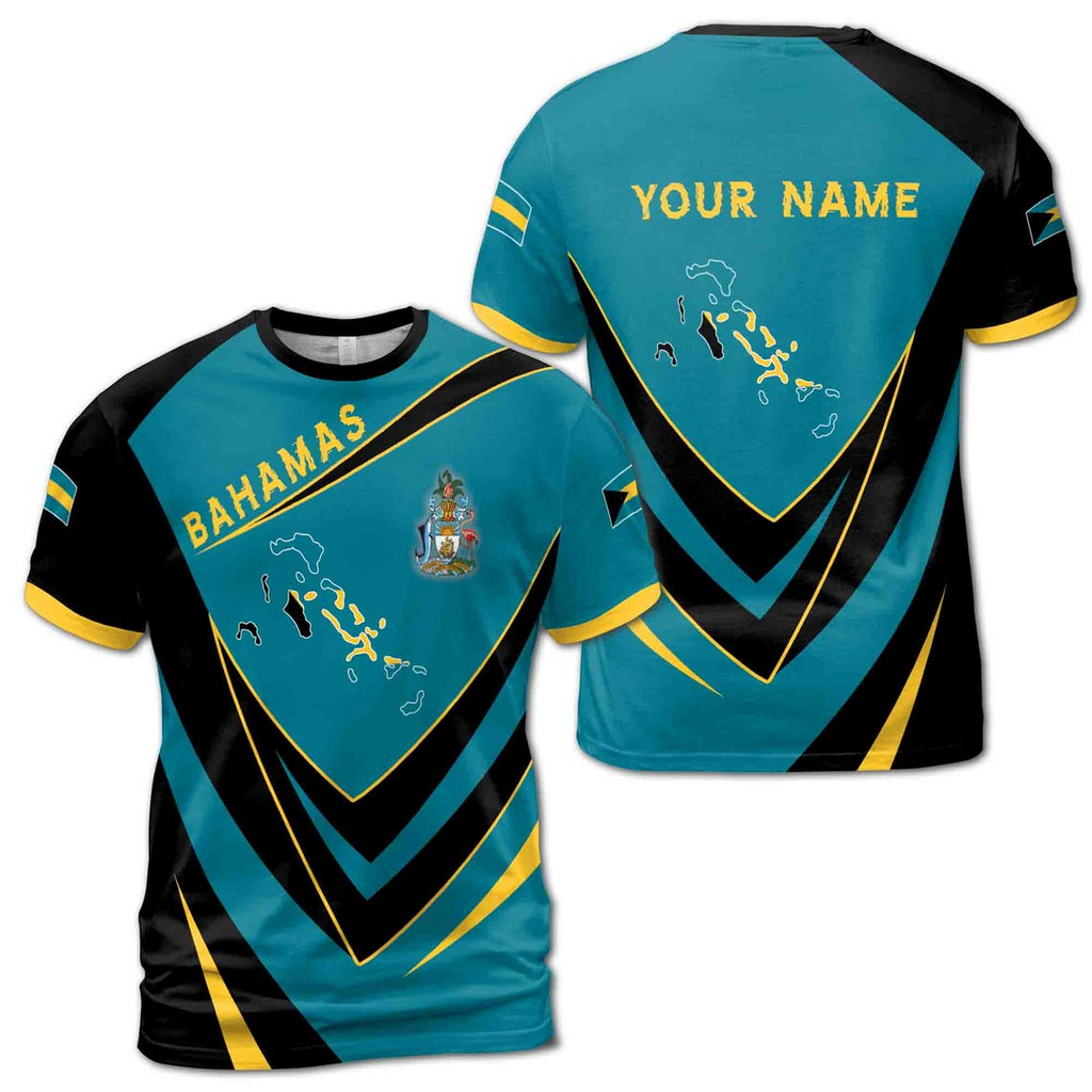 Custom Name Bahamas Flag Patriotic Unisex 3D T-Shirt S-5XL