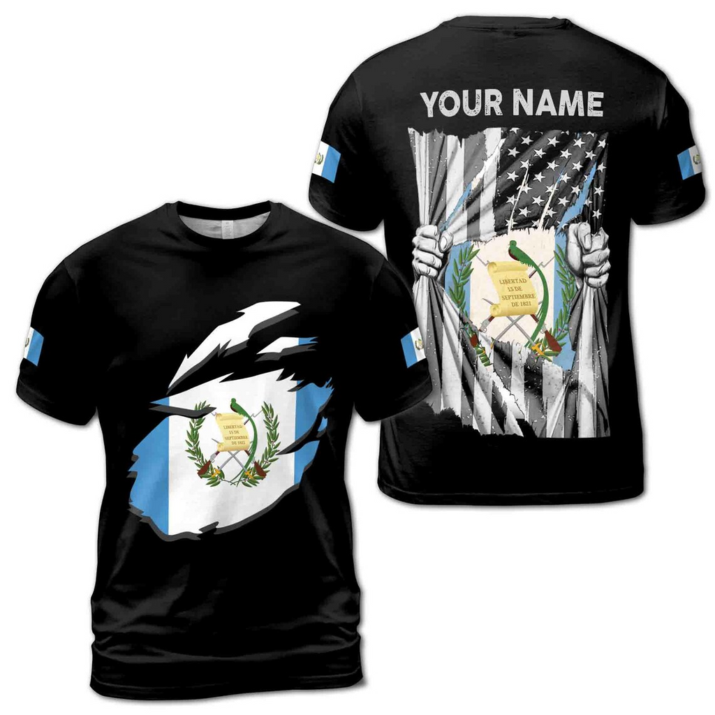 Custom Name Guatemala Guatemalan Flag Patriotic Unisex 3D T-Shirt S-5XL