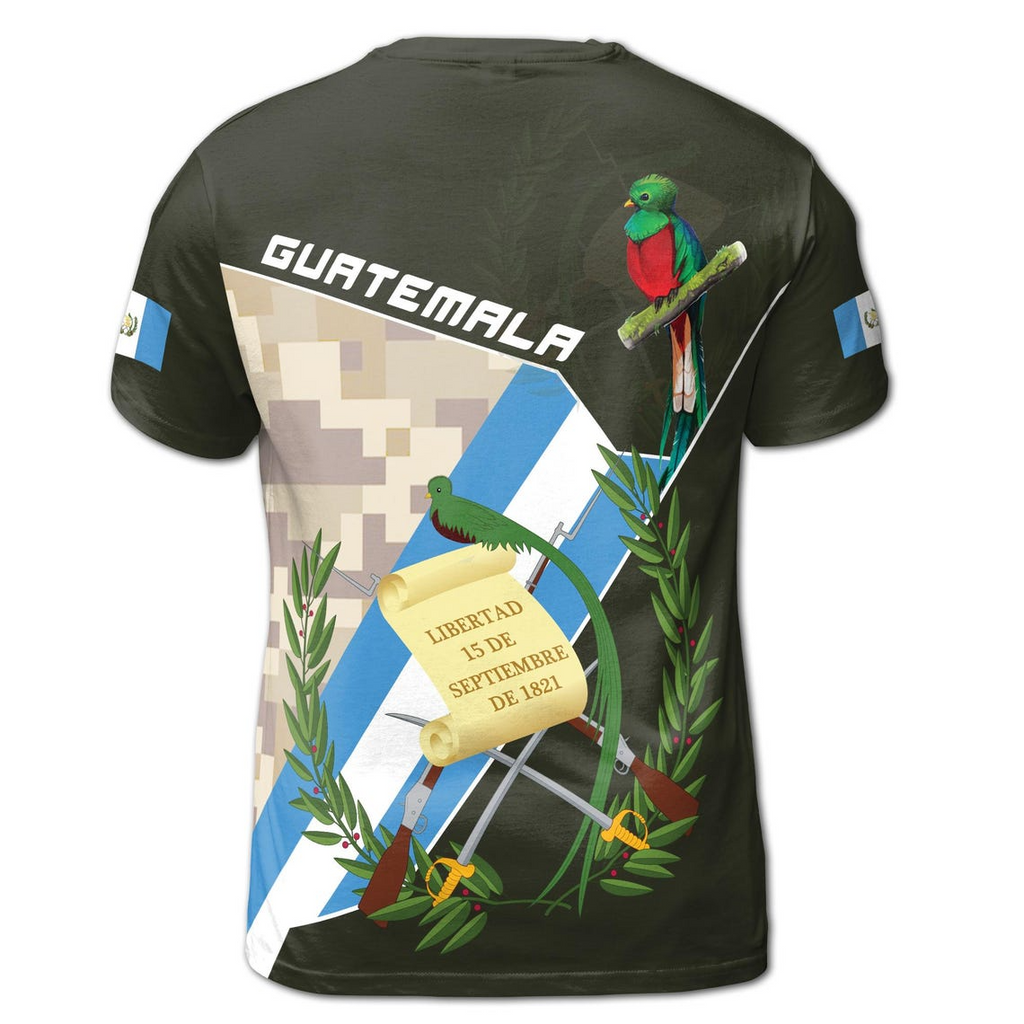 Custom Name Guatemala Flag and Parrot Design T-Shirt Olive Green Color, Unisex 3D T-Shirt S-5XL