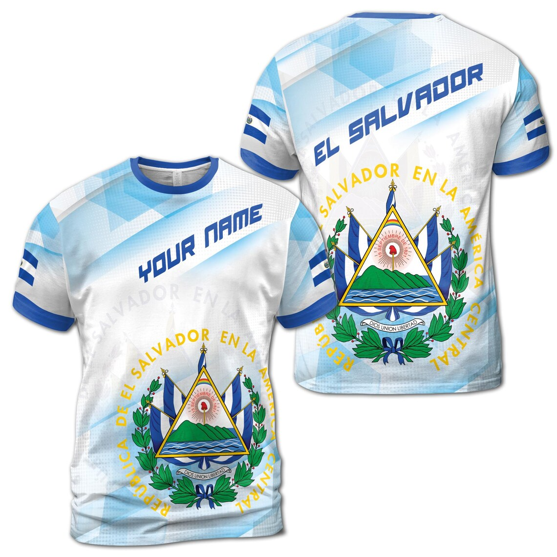 Custom Name El Salvador Flag with Unique Patriotic Unisex 3D T-Shirt S-5XL