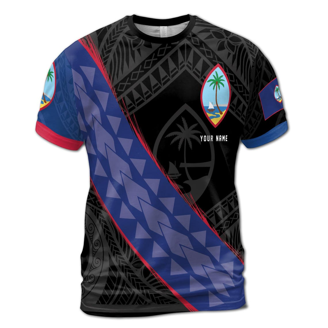 Custom Name Guam Flag with Unique Tribal Tattoo Patterns Unisex 3D T-Shirt (S-5XL)