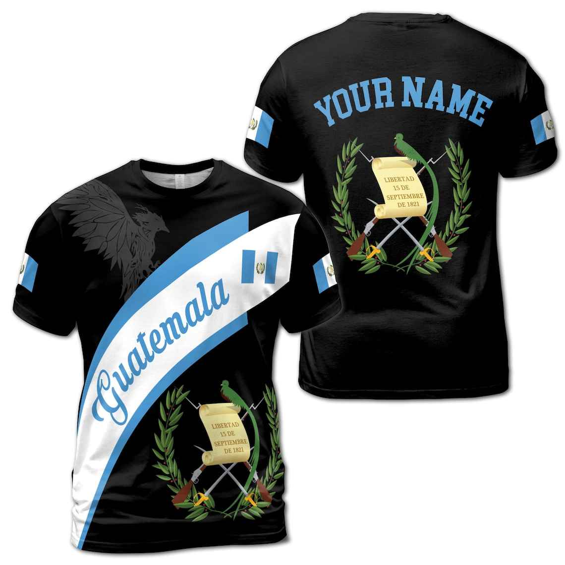Custom Name Guatemala Flag Hoodie with Unique Flag Colors and Symbol 3D T-Shirt S-5XL