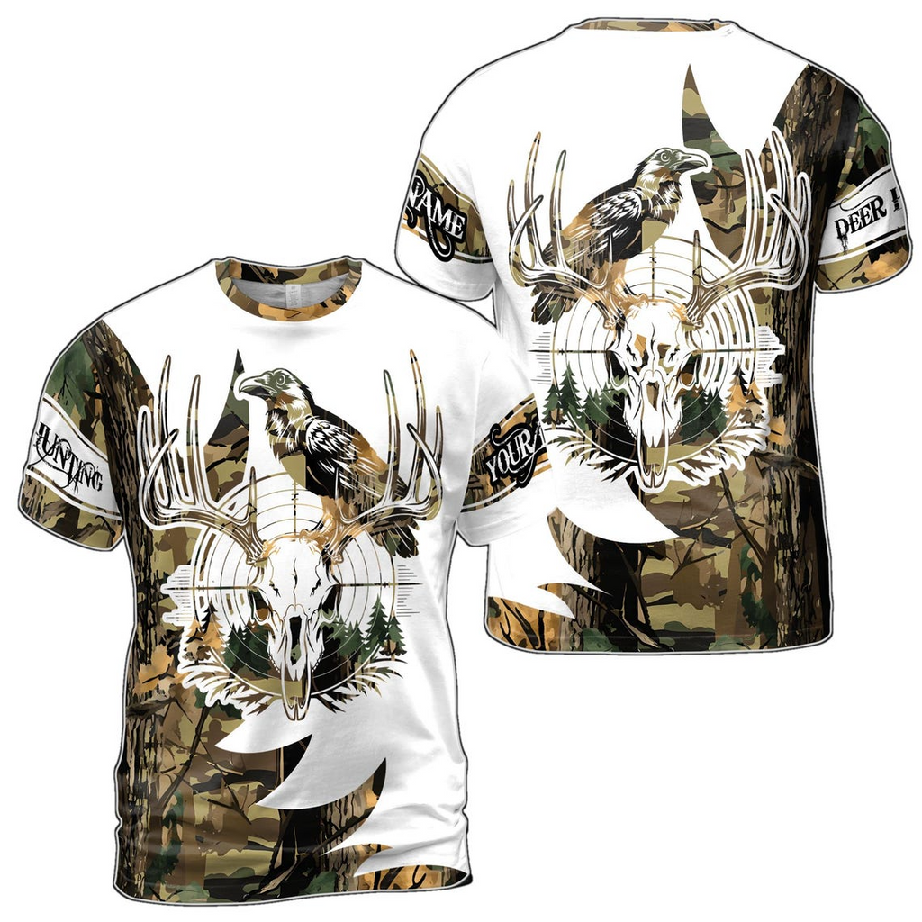 Customized Hunting with Stag Head Design Hunting 3D T-Shirt S-5XL