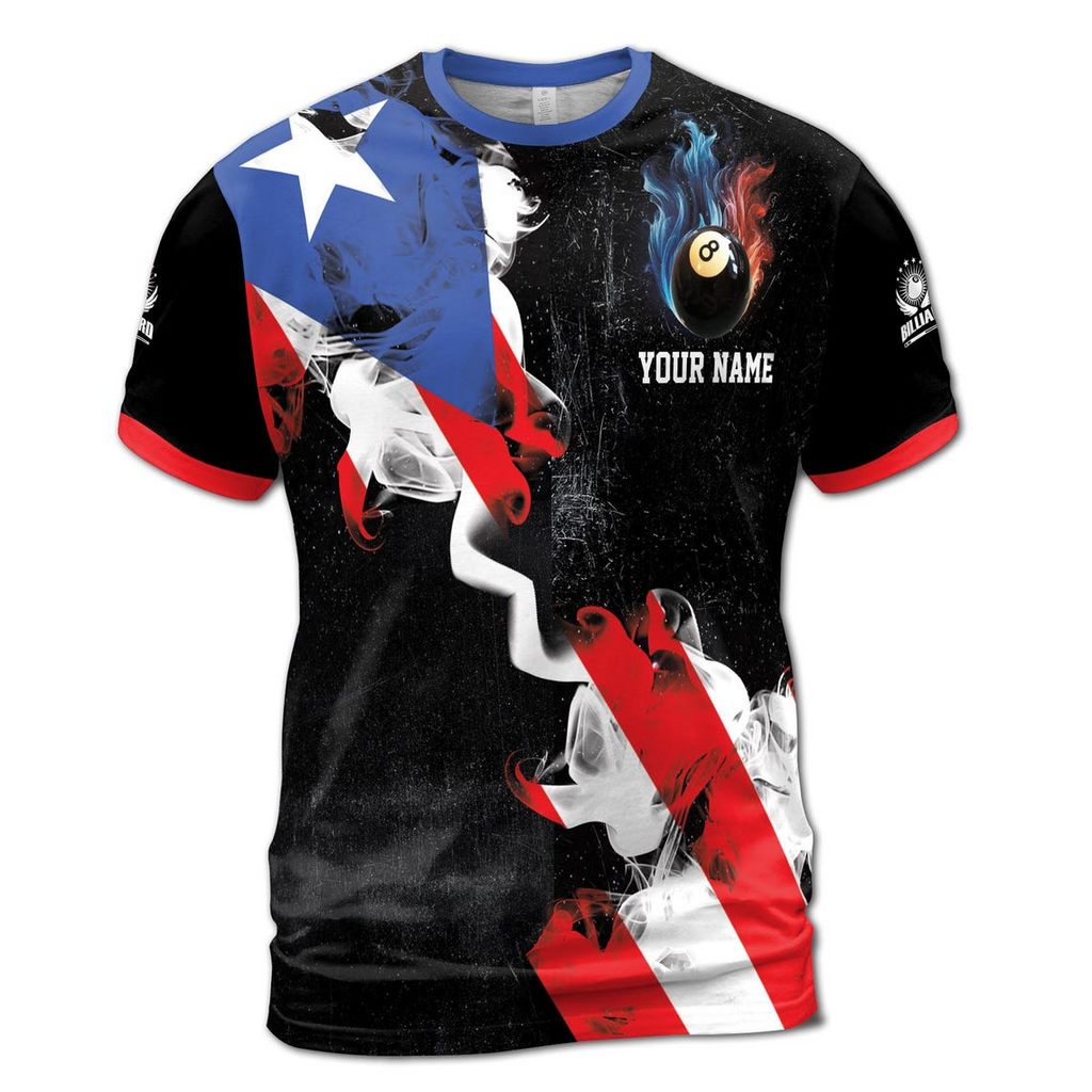 Custom Name Billiard with 8 Ball America Texas Flag Men's 3D T-Shirt S-5XL