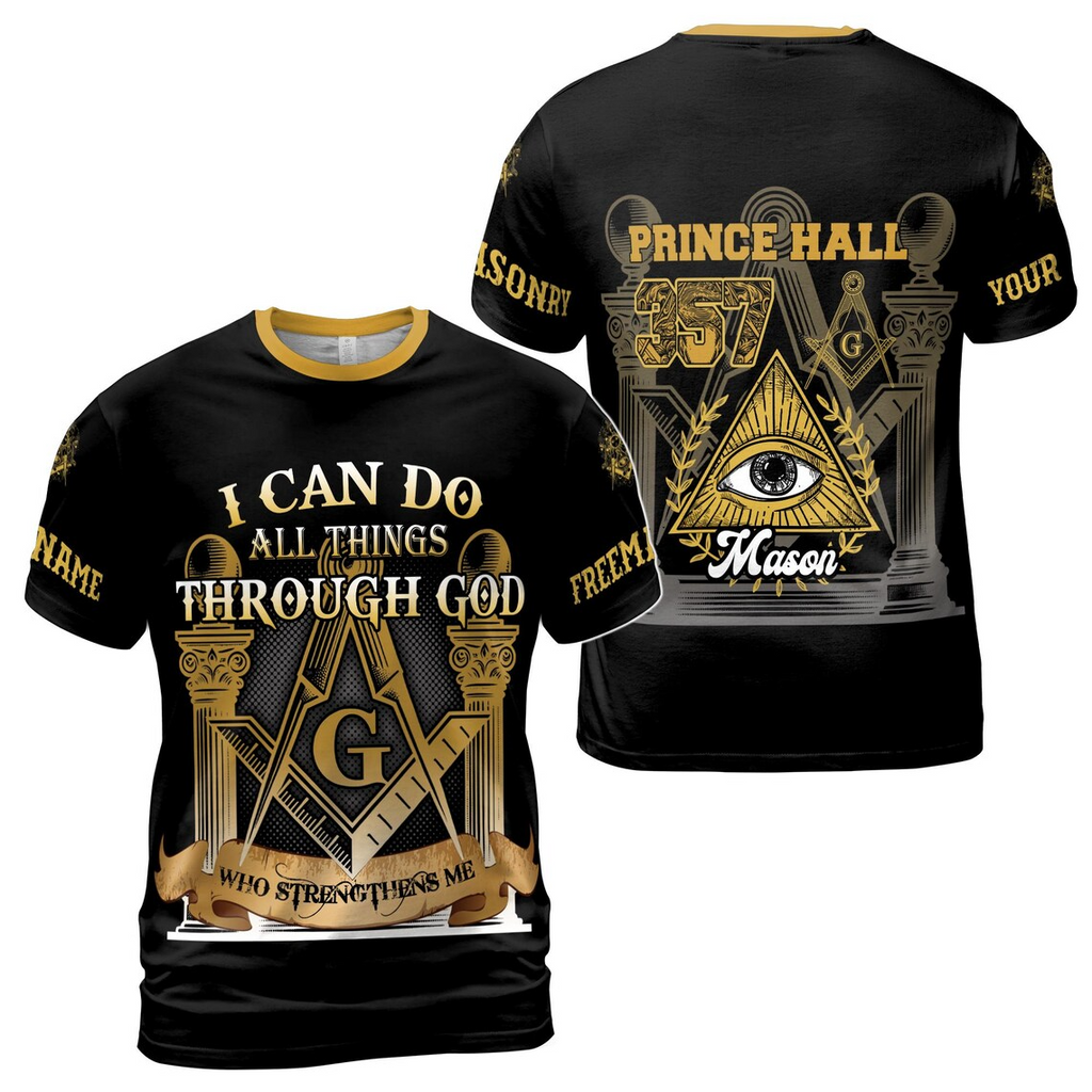 Custom Name Freemason T-Shirt: PHA All Over Print 3D (S-5XL)