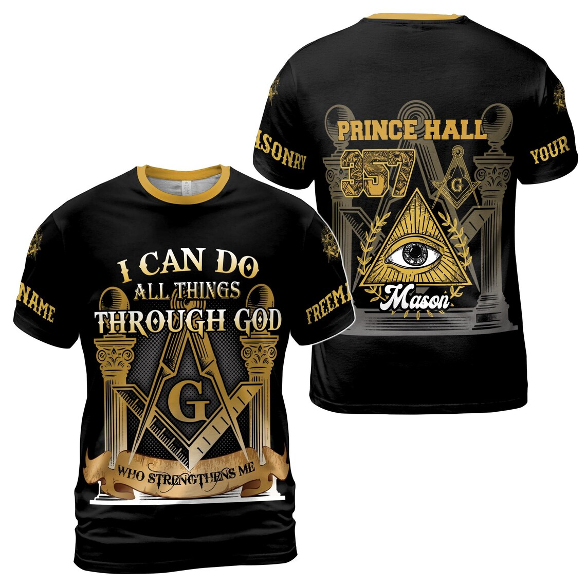 Custom Name Freemason T-Shirt: PHA All Over Print 3D (S-5XL)