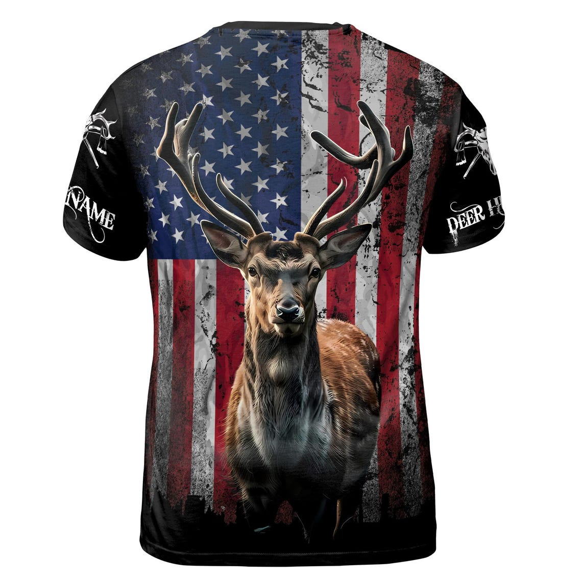 Custom Name Hunting Deer American Patriotic Unisex 3D T-Shirt S-5XL