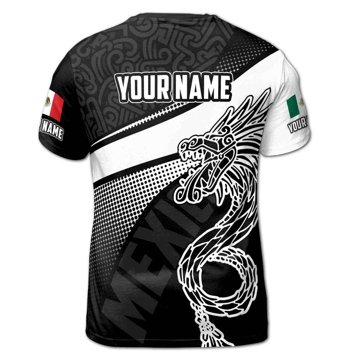 Custom Name Mexico Mexican Aztec Pattern Unisex 3D T-Shirt S-5XL