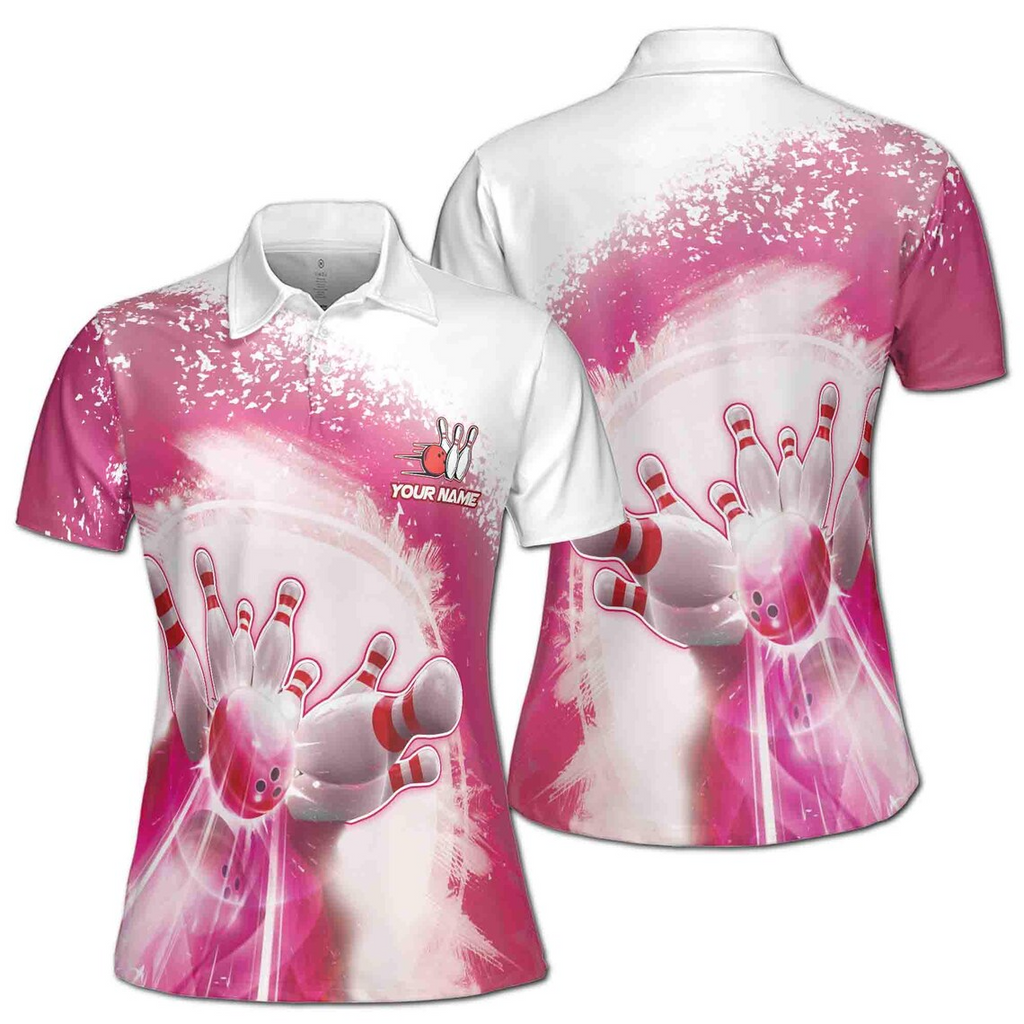 Custom Name Pink Flamingo Swing Swear Drink Repeat Golf Women's Polo Shirt (S-5XL)