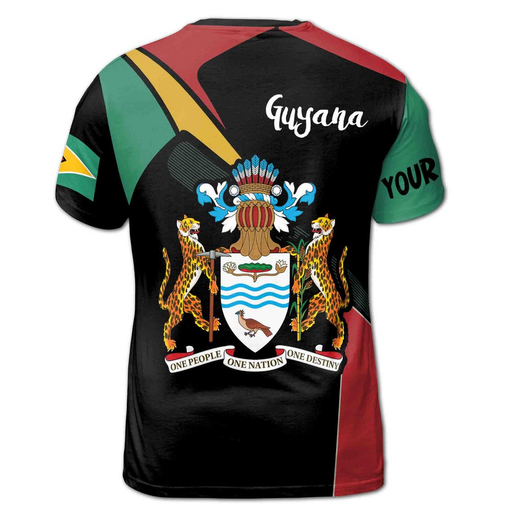 Custom Name Guyana Coat of Arms and Flag Unisex 3D T-Shirt S-5XL