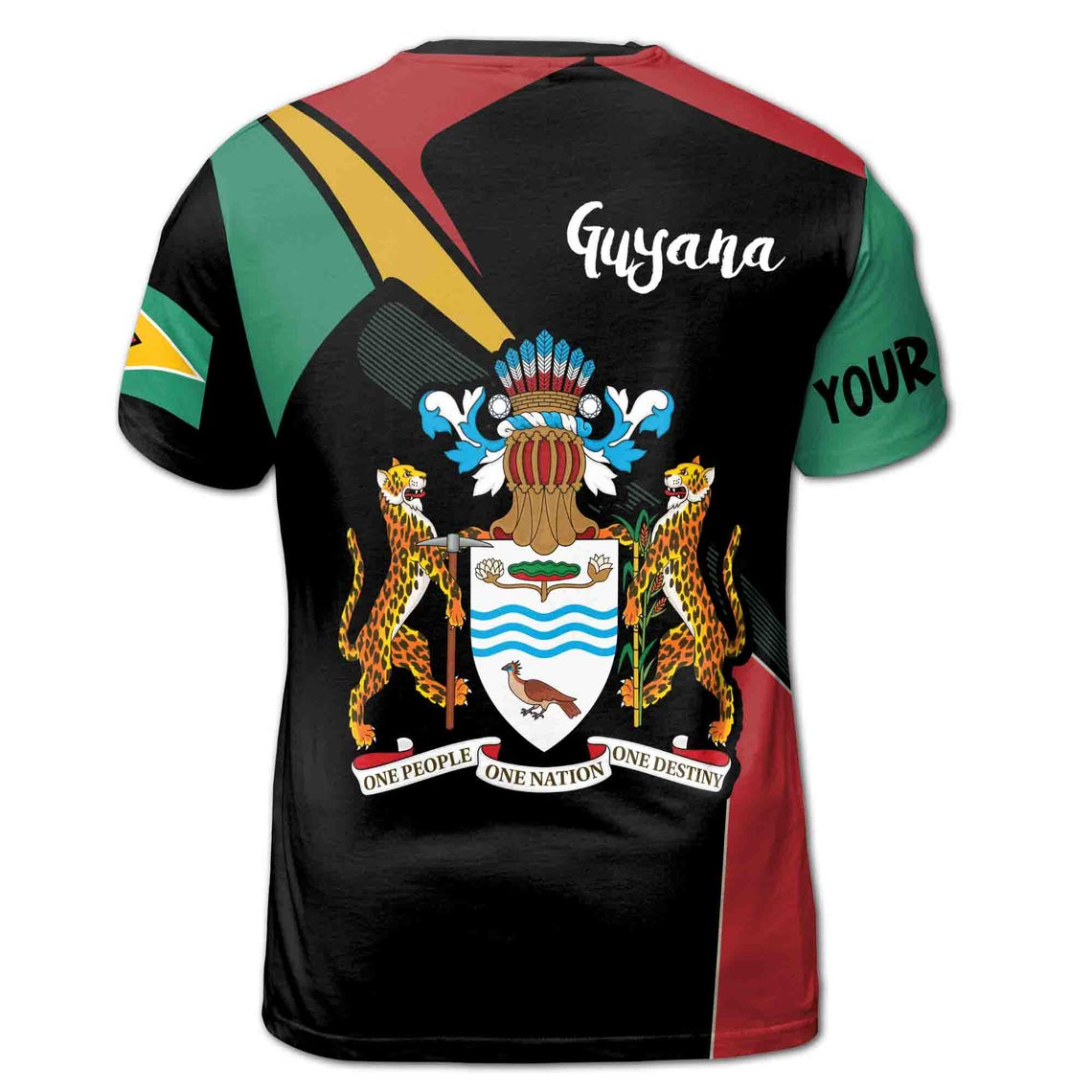 Custom Name Guyana Coat of Arms and Flag Unisex 3D T-Shirt S-5XL