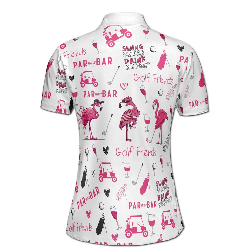 Custom Name Funny Flamingo Plays Golf Par Then Bar Women's Polo (S-5XL)