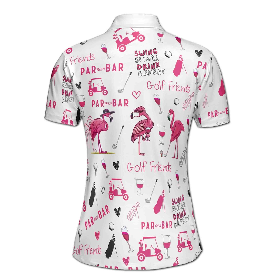 Custom Name Funny Flamingo Plays Golf Par Then Bar Women's Polo (S-5XL)