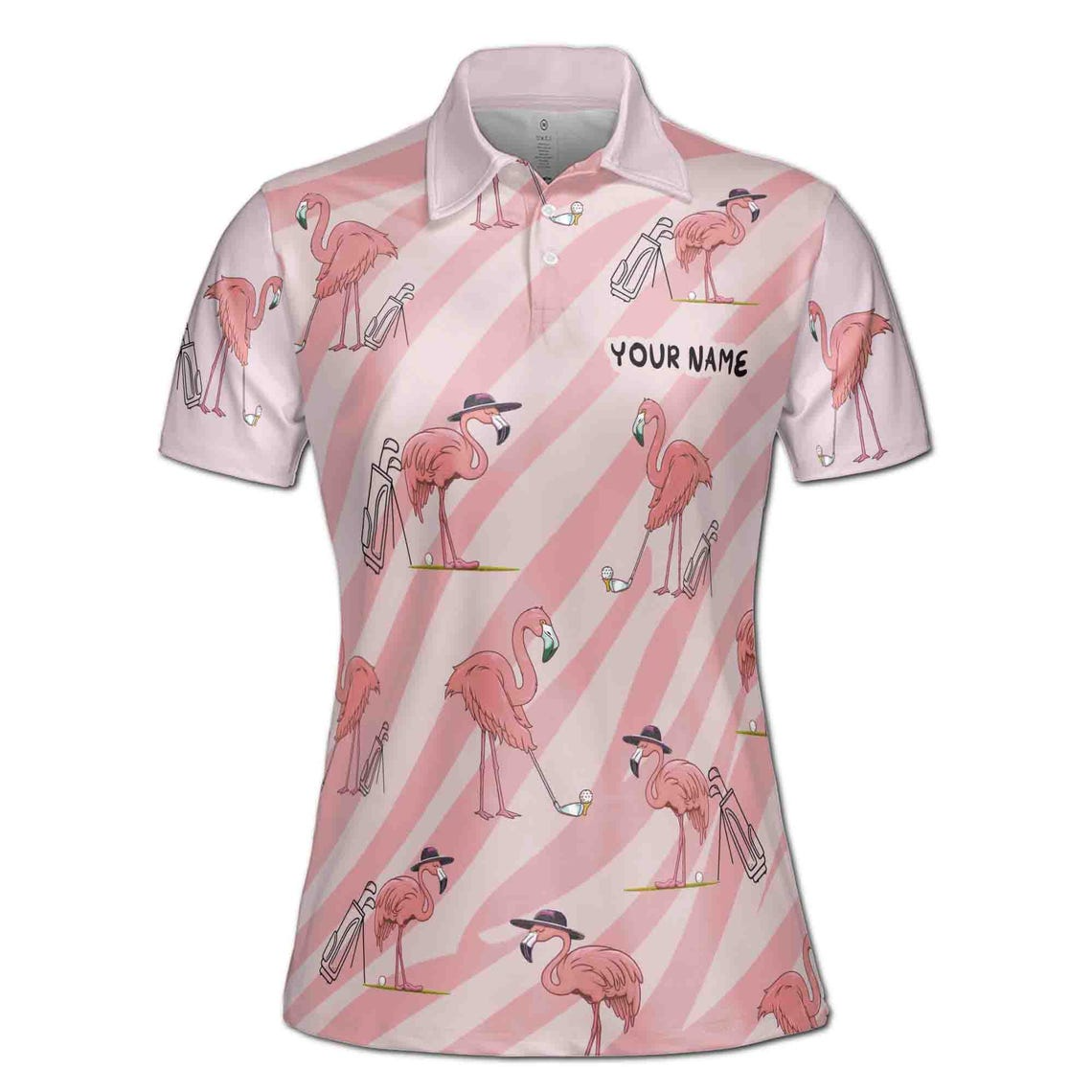 Custom Name Pink Golf Polo with Flamingo Women's Polo (S-5XL)