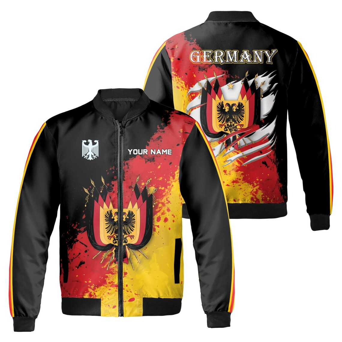 Custom Name Germany Flag Patriotic German Eagle Bomber Jacket (S-5XL)