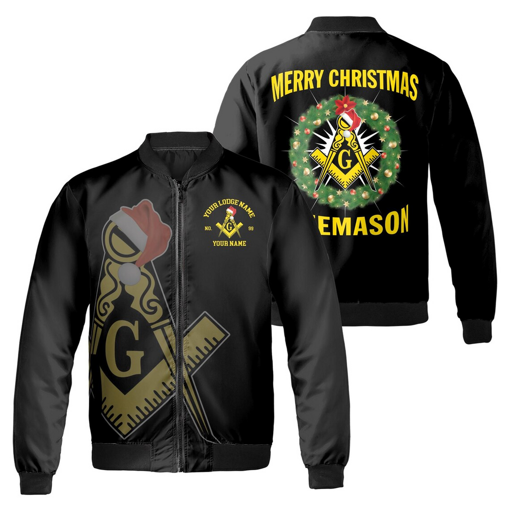 Personalized Merry Christmas Masonic Xmas Is Coming Freemasonry Bomber Jacket (S-5XL)