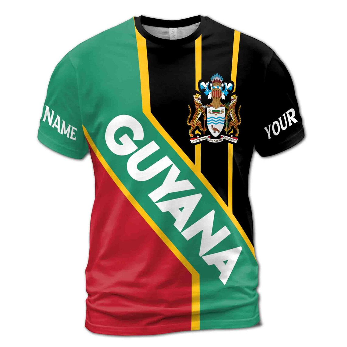 Custom Name Guyana Coat of Arms Patriotic Unisex 3D T-Shirt S-5XL