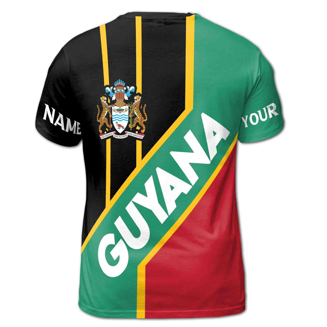 Custom Name Guyana Coat of Arms Patriotic Unisex 3D T-Shirt S-5XL