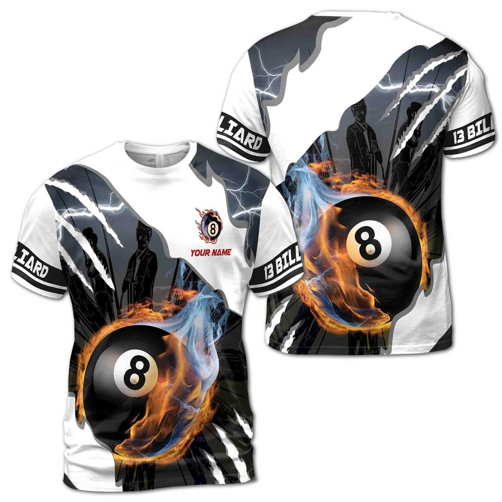 Customized Team Name Billiards 8 Balls 3D T-Shirt S-5XL