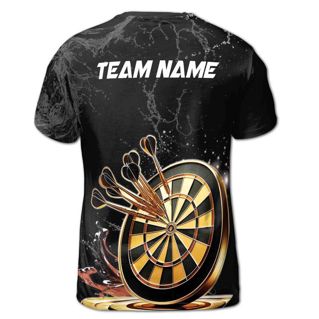 Custom Name Golden Darts Team Black 3D T-Shirt S-5XL