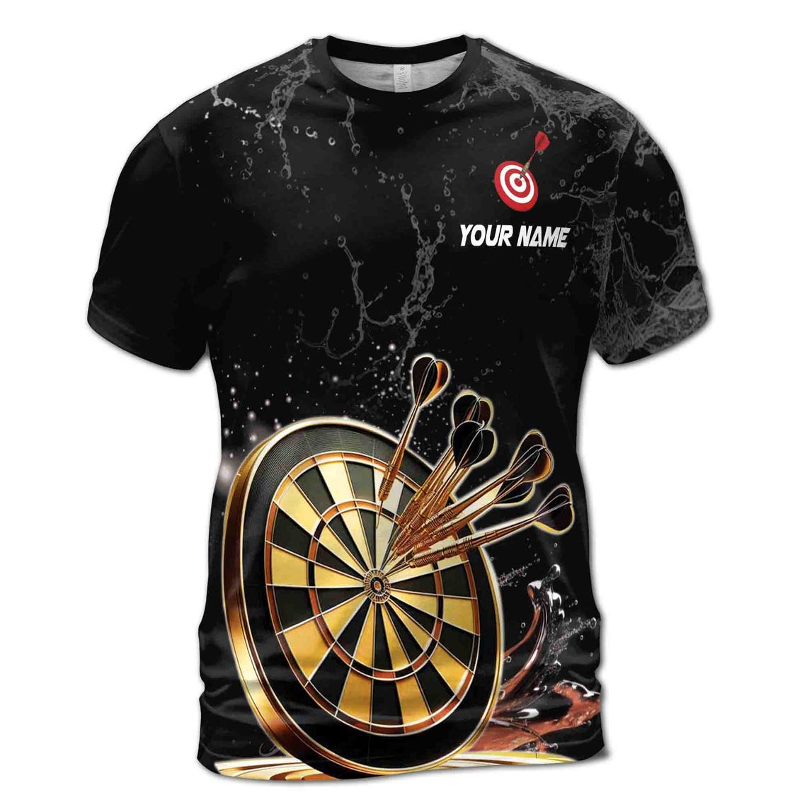 Custom Name Golden Darts Team Black 3D T-Shirt S-5XL