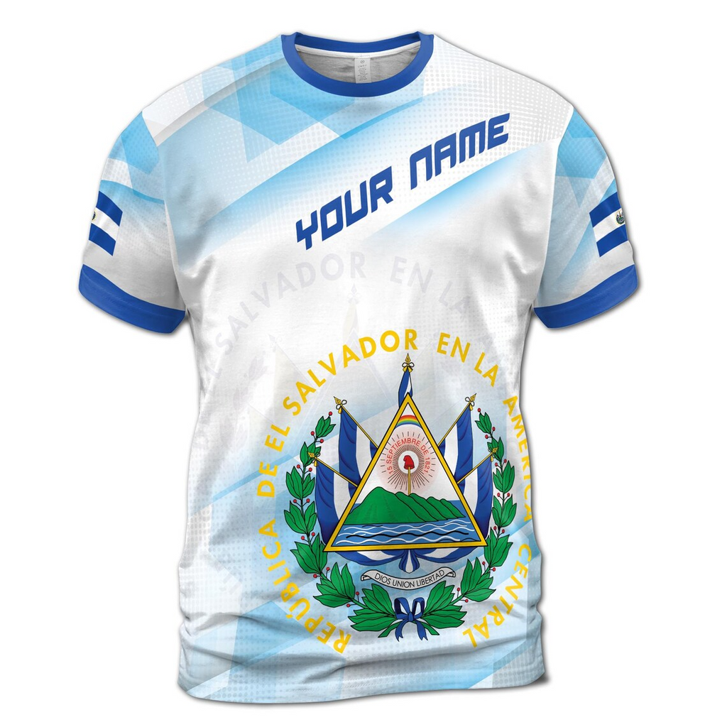 Custom Name El Salvador Flag with Unique Patriotic Unisex 3D T-Shirt S-5XL