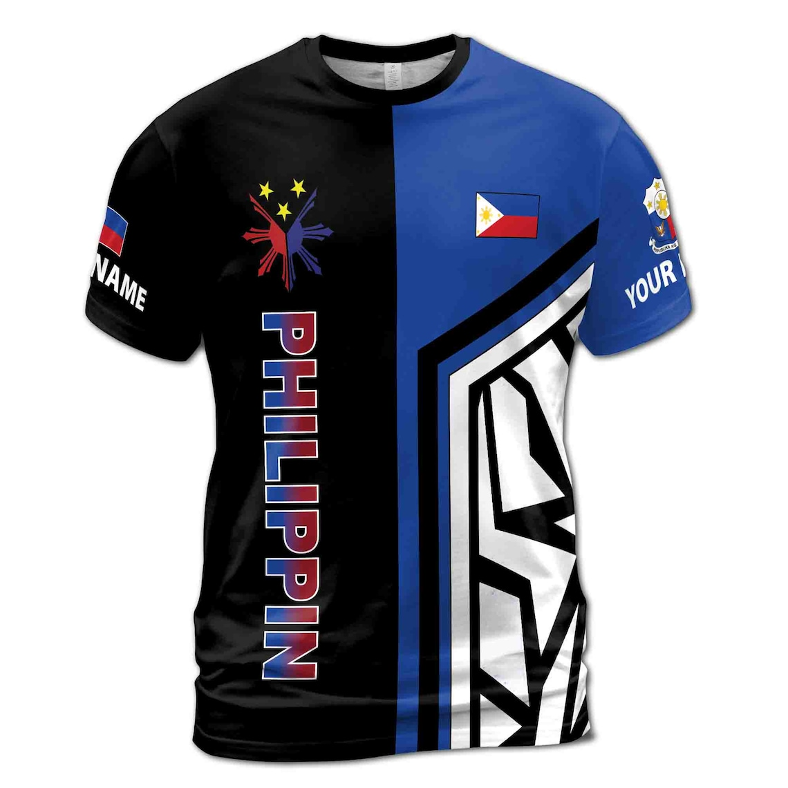 Custom Name Philippine Flag and Map Design Unisex 3D T-Shirt S-5XL