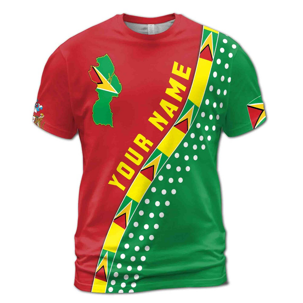 Custom Name Guyana Map Design Patriotic Unisex 3D T-Shirt S-5XL
