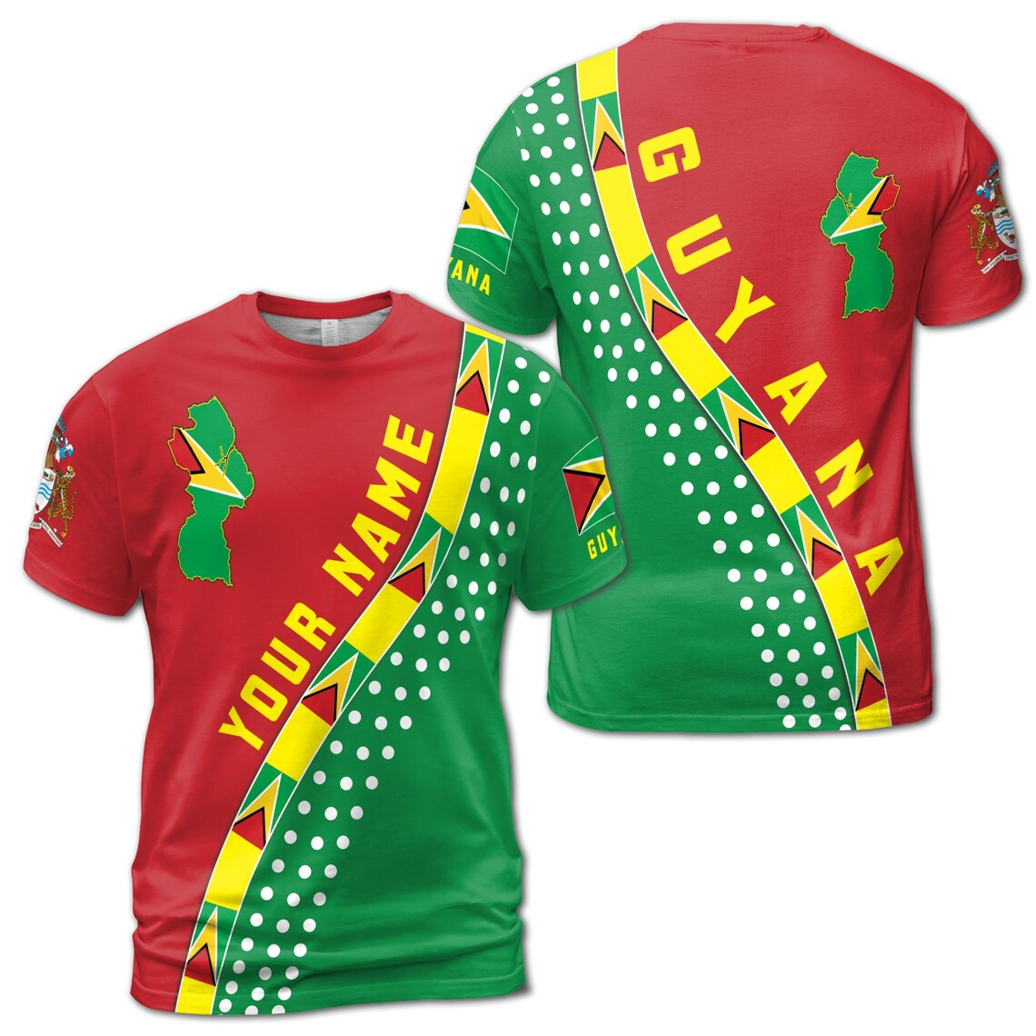 Custom Name Guyana Map Design Patriotic Unisex 3D T-Shirt S-5XL