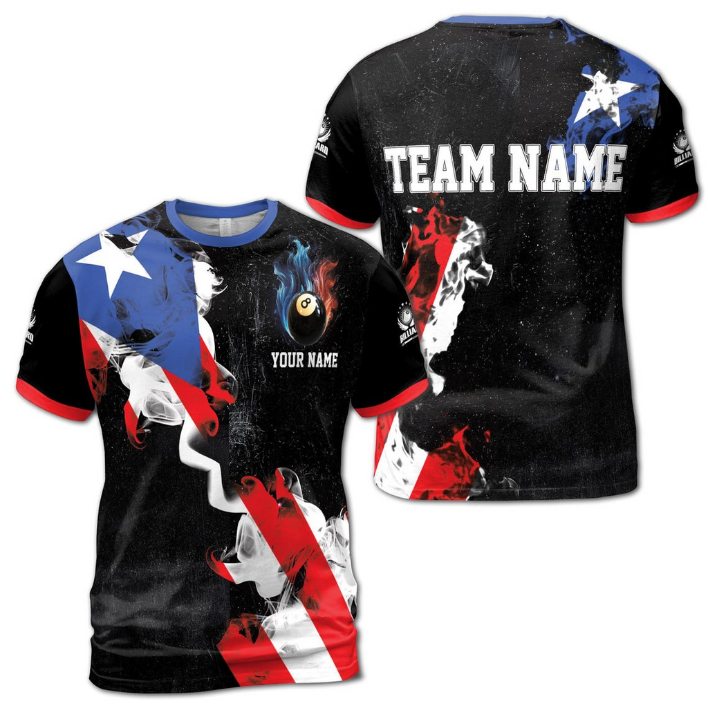 Custom Name Billiard with 8 Ball America Texas Flag Men's 3D T-Shirt S-5XL