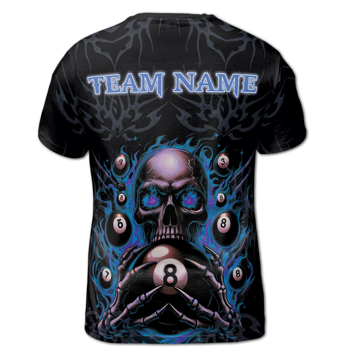 Custom Name Billiard Skull Loves Pool Balls Spinning Men's 3D T-Shirt S-5XL