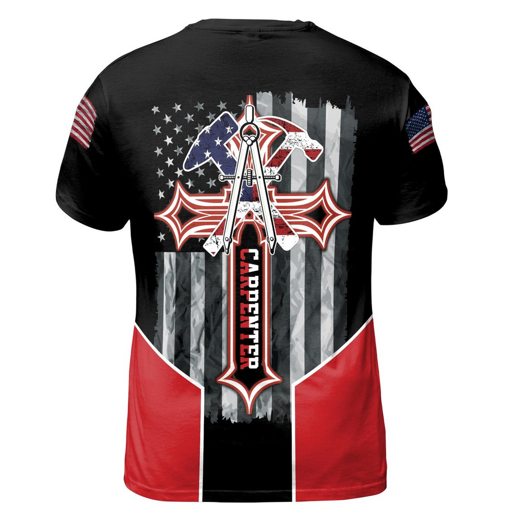 Custom Name Carpenter Hammer Pliers American Flag Unisex 3D T-Shirt S-5XL