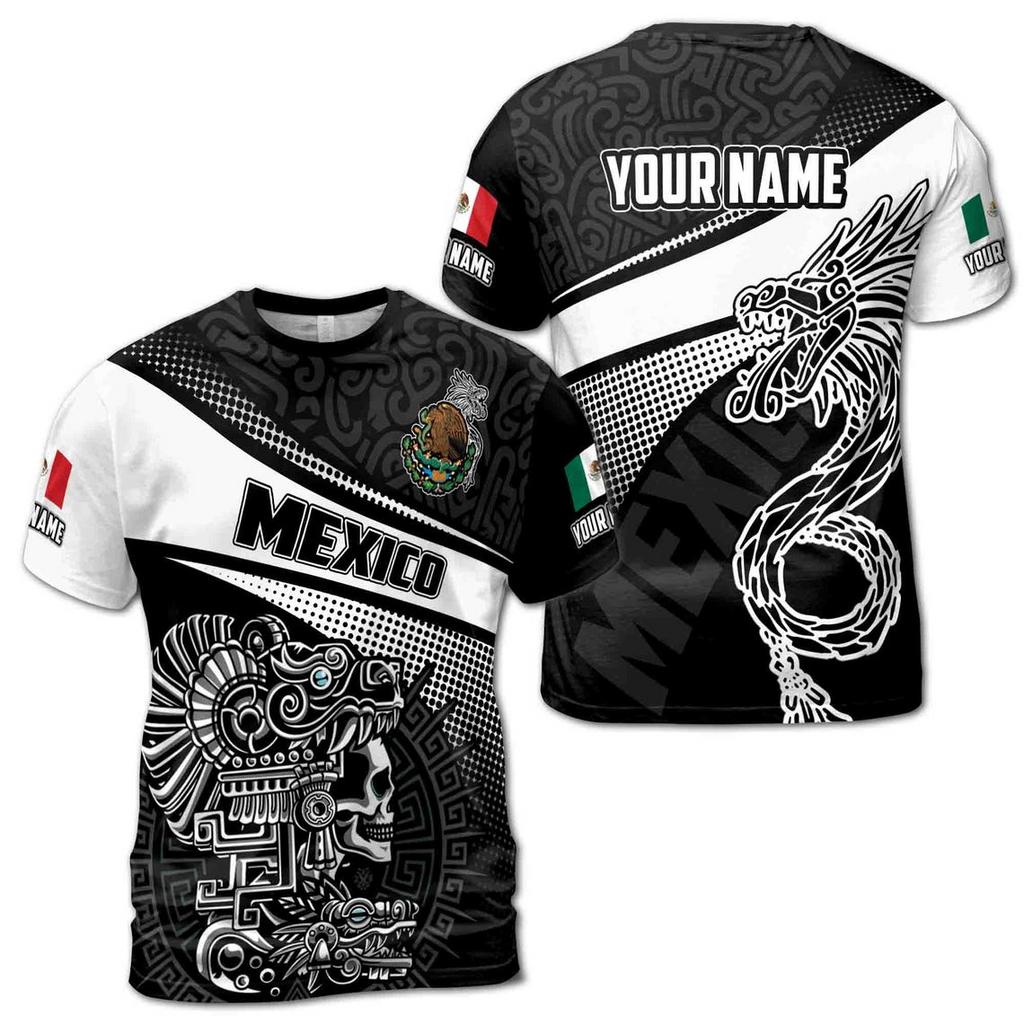 Custom Name Mexico Mexican Aztec Pattern Unisex 3D T-Shirt S-5XL