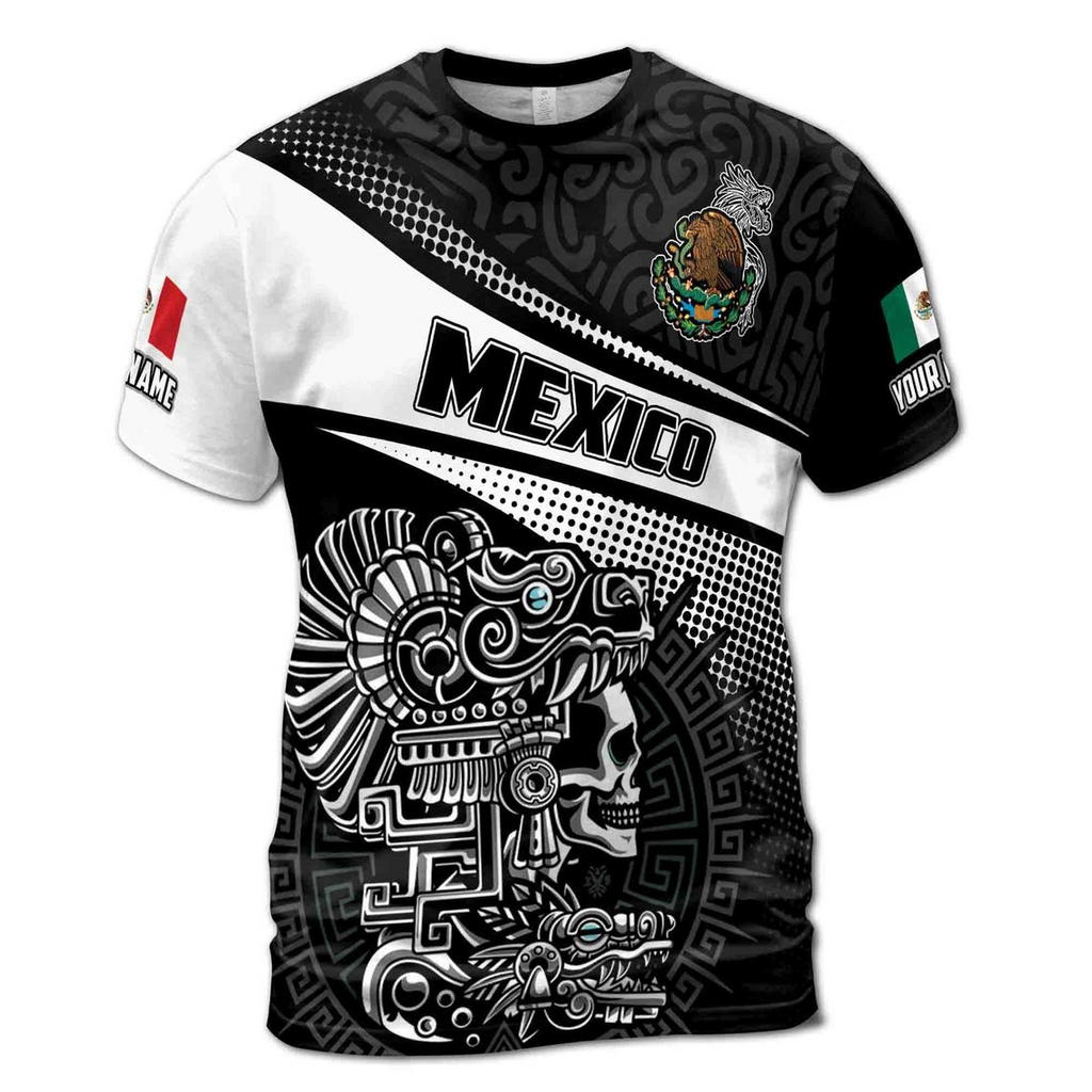 Custom Name Mexico Mexican Aztec Pattern Unisex 3D T-Shirt S-5XL