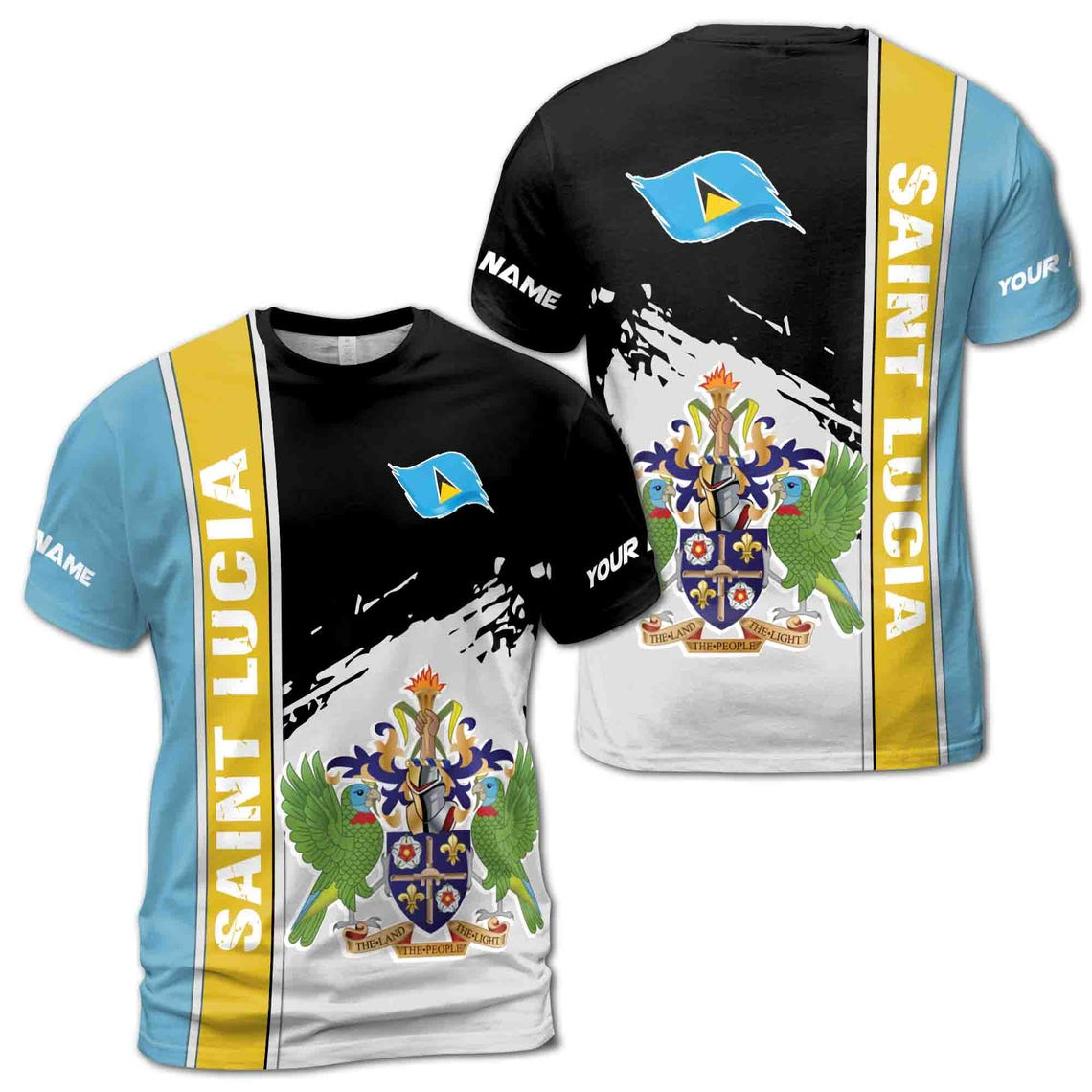 Custom Name The Land The People The Light Saint Lucia 3D T-shirt S-5XL