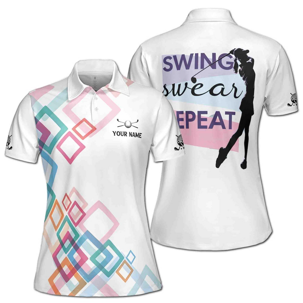 Customized Name Lady Playing Golf Women's Polo (S-5XL)