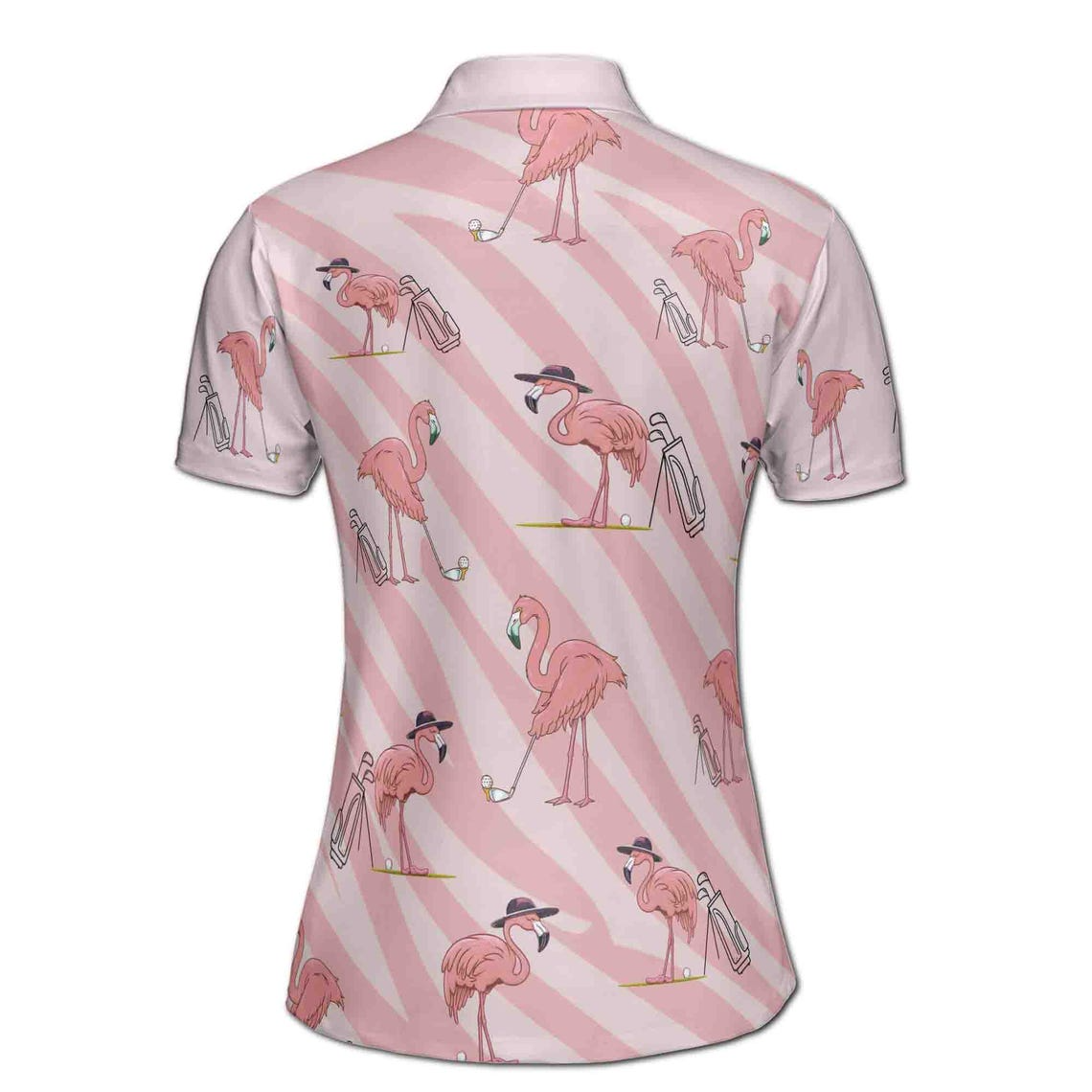 Custom Name Pink Golf Polo with Flamingo Women's Polo (S-5XL)