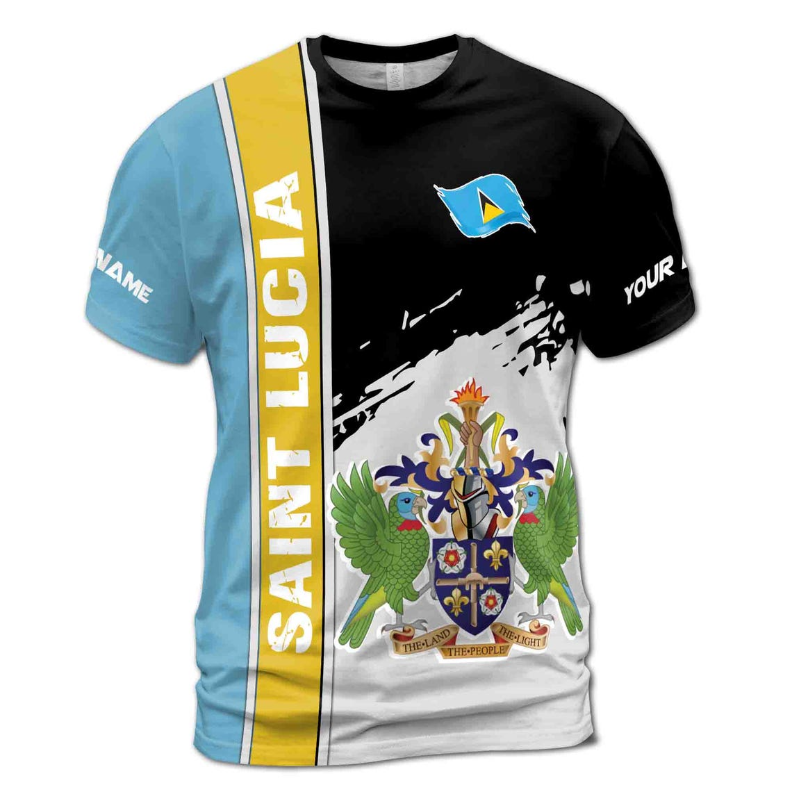 Custom Name The Land The People The Light Saint Lucia 3D T-shirt S-5XL