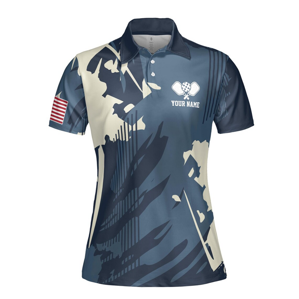 Custom Name America Camo Pattern Keep Calm And Play Pickleball Women's Polo Shirt (S-5XL)