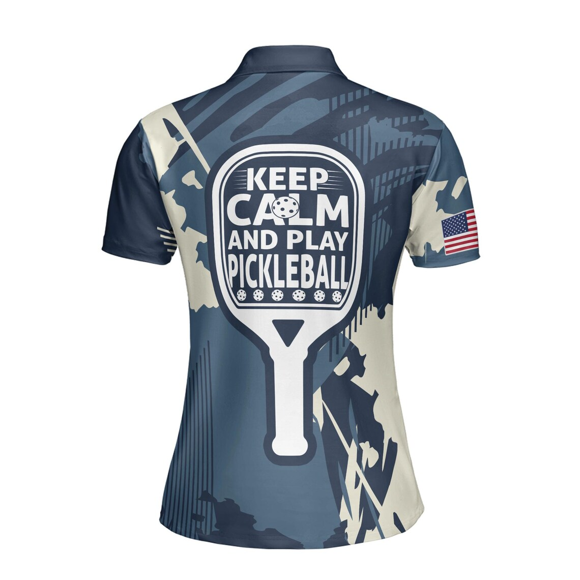 Custom Name America Camo Pattern Keep Calm And Play Pickleball Women's Polo Shirt (S-5XL)