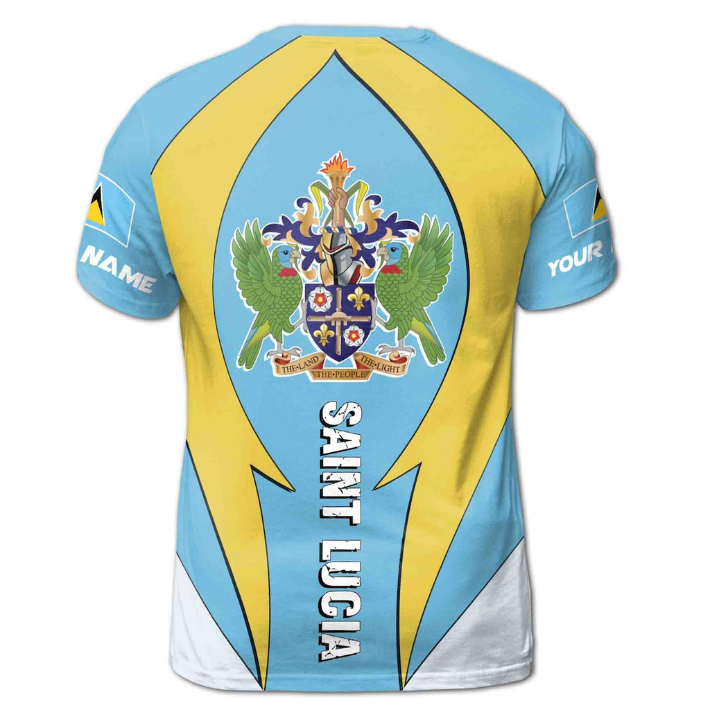 Custom Name Patriotic Saint Lucia Coat Of Arms Flag Men's 3D T-shirt (S-5XL)