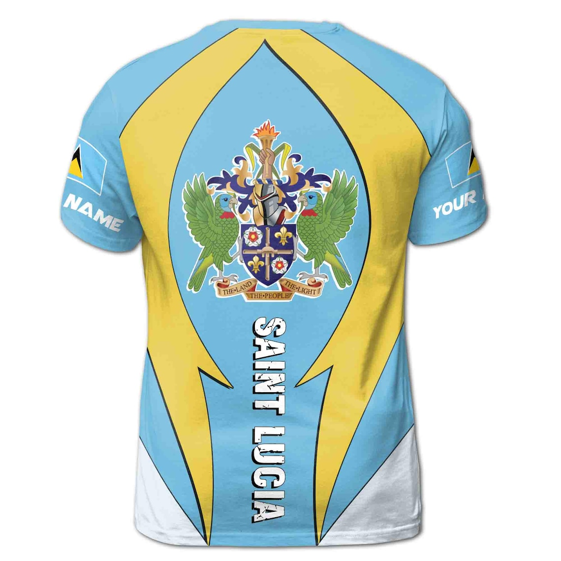 Custom Name Patriotic Saint Lucia Coat Of Arms Flag Men's 3D T-shirt (S-5XL)