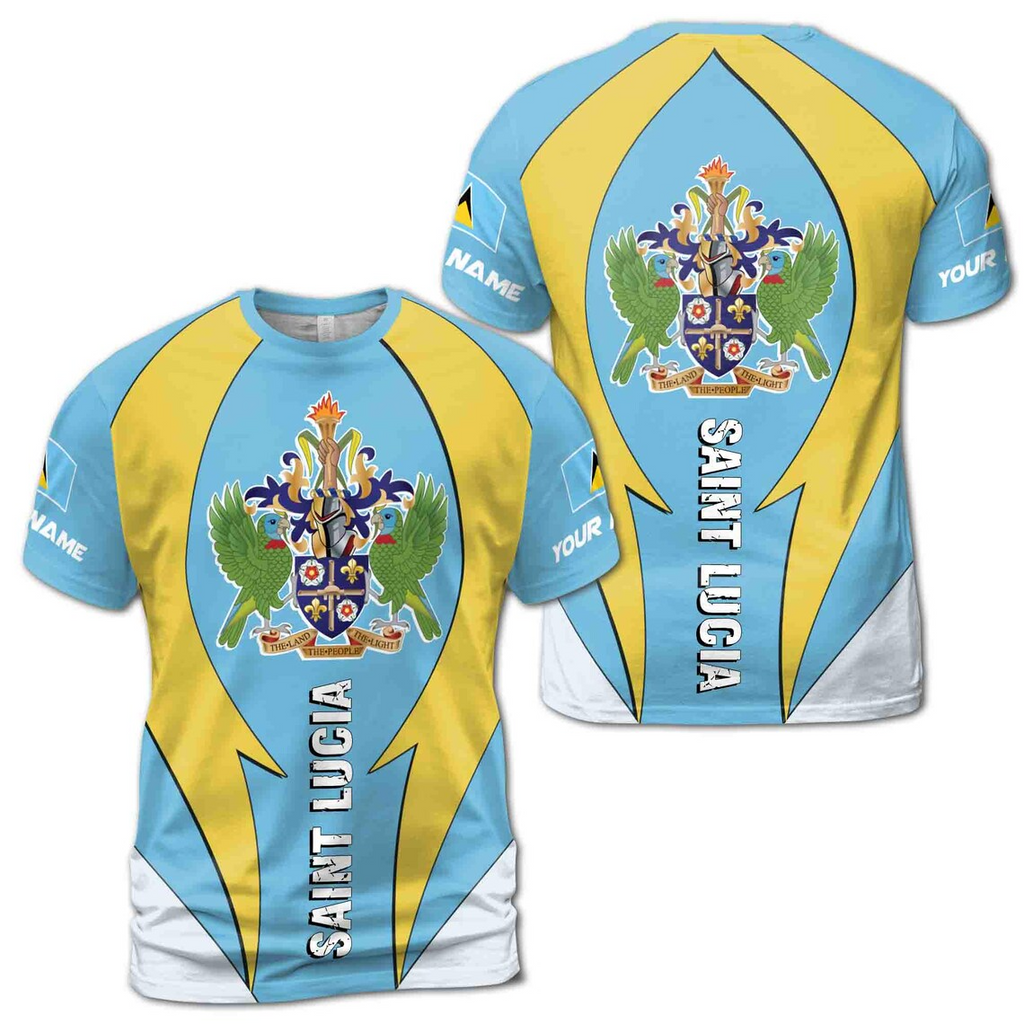 Custom Name Patriotic Saint Lucia Coat Of Arms Flag Men's 3D T-shirt (S-5XL)