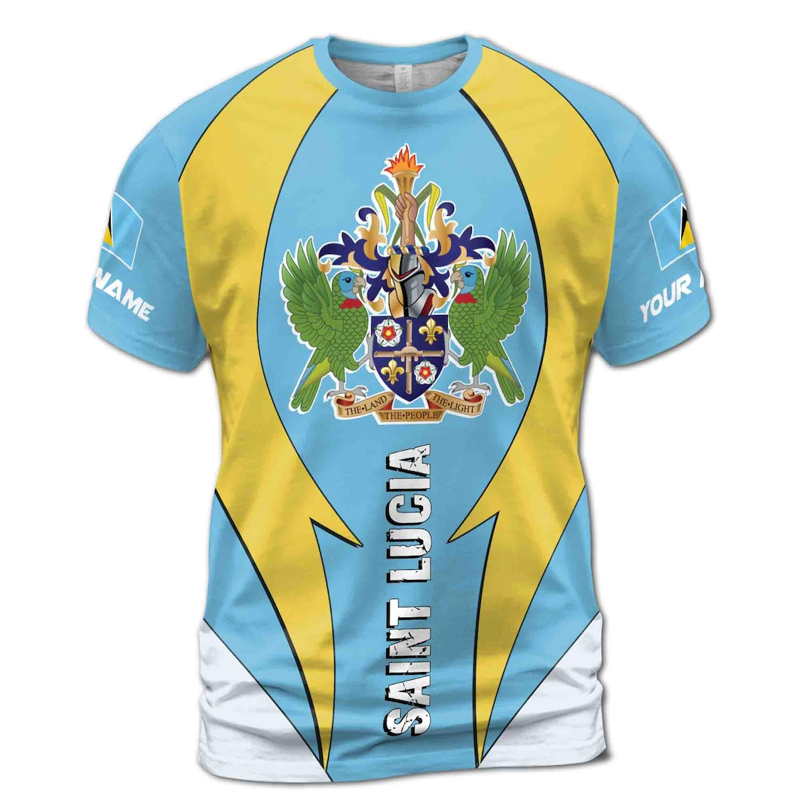 Custom Name Patriotic Saint Lucia Coat Of Arms Flag Men's 3D T-shirt (S-5XL)