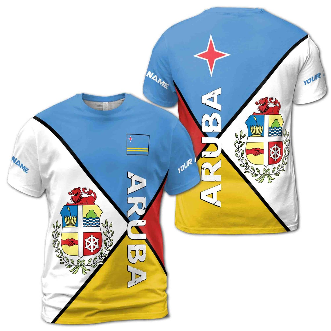 Custom Name Patriotic Aruba Coat Of Arms Men's 3D T-shirt S-5XL