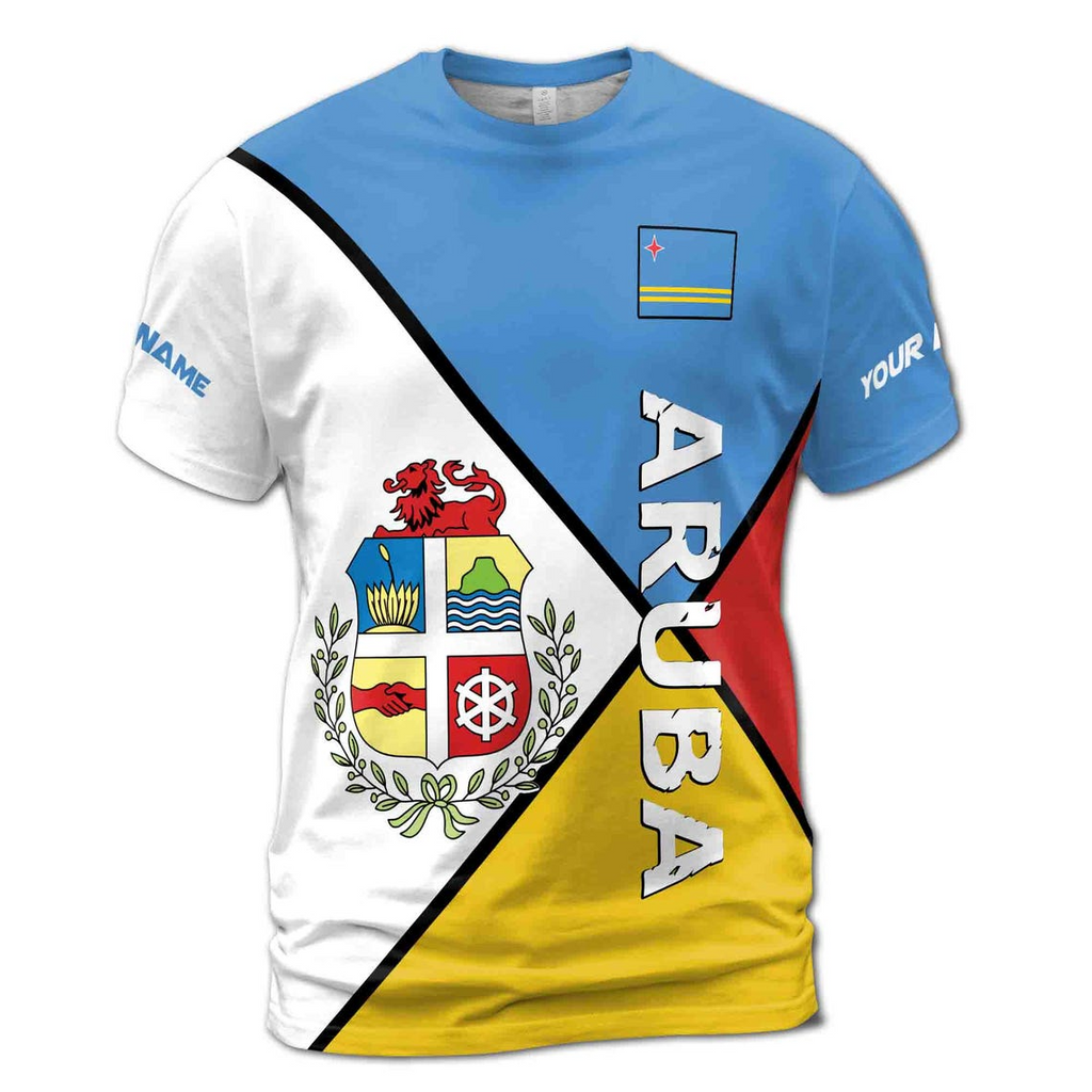 Custom Name Patriotic Aruba Coat Of Arms Men's 3D T-shirt S-5XL