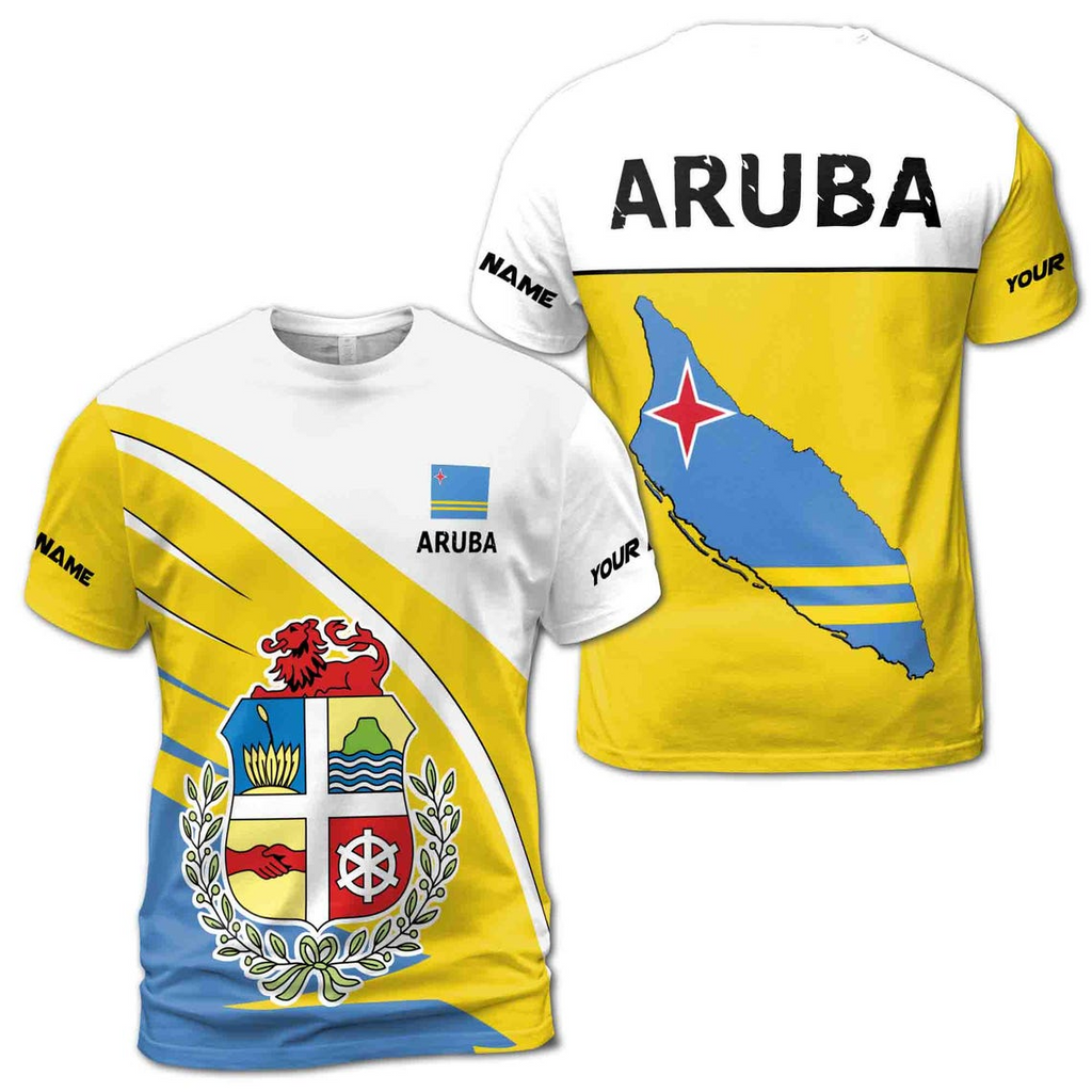 Custom Name Aruba Nation Map Line Patriotic Men's 3D T-shirt S-5XL