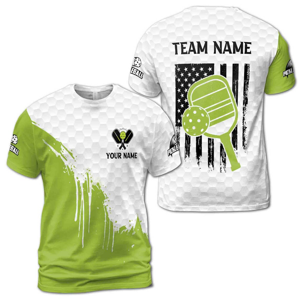 Personalized Name Team America Flag Pickleball Lover Men's 3D T-shirt S-5XL