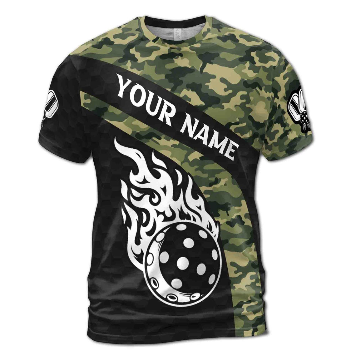 Personalized Name No Mercy Skull Pickleball Camo Pattern 3D T-Shirt S-5XL